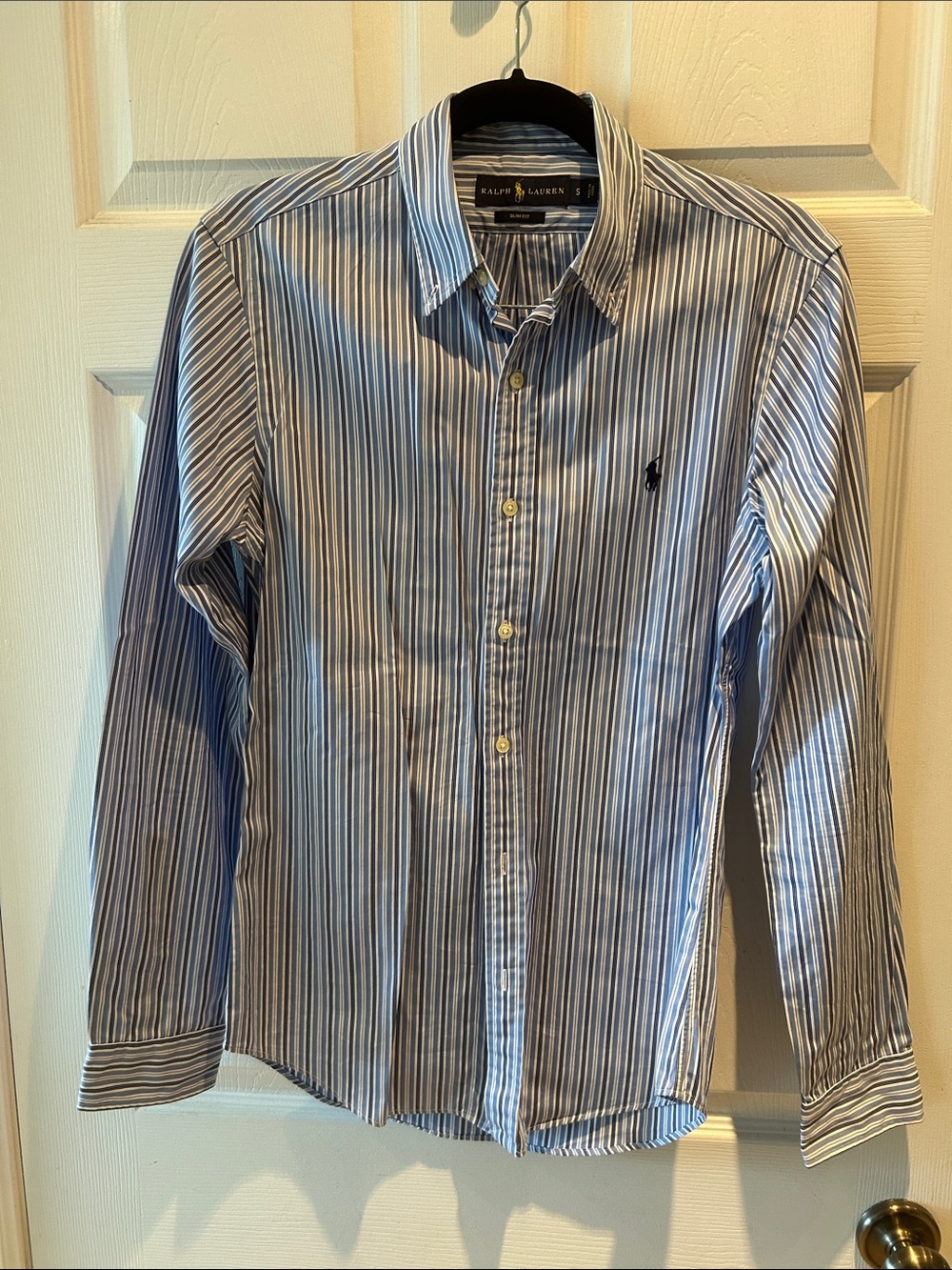 Ralph Lauren Men's Blue and White Striped Button-Down Shirt